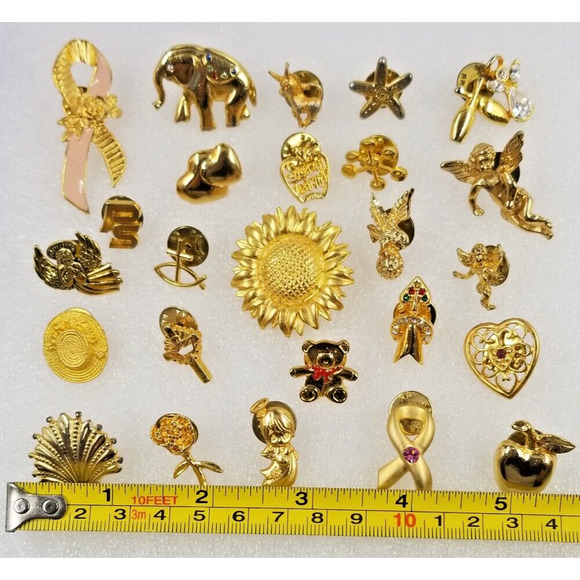 Mix Lot 25 Gold Tone Vinage Current Lapel Pins Assorted Themes Various Pinbacks - Picture 4 of 6